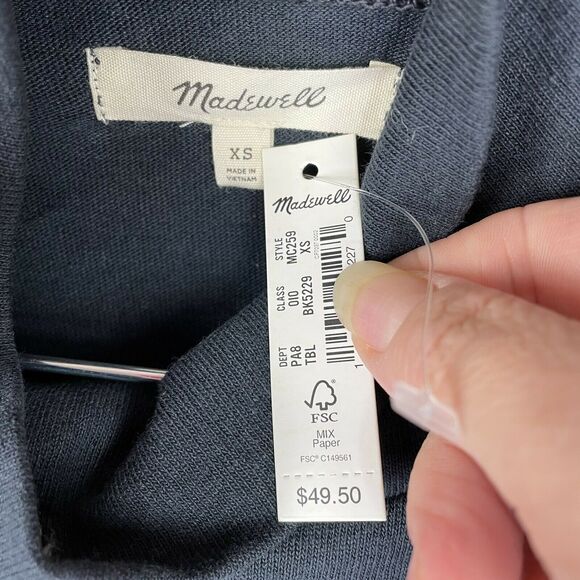 Madewell Black Turtleneck Button Sleeve Top Blouse NWT Size XS - Picture 7 of 8
